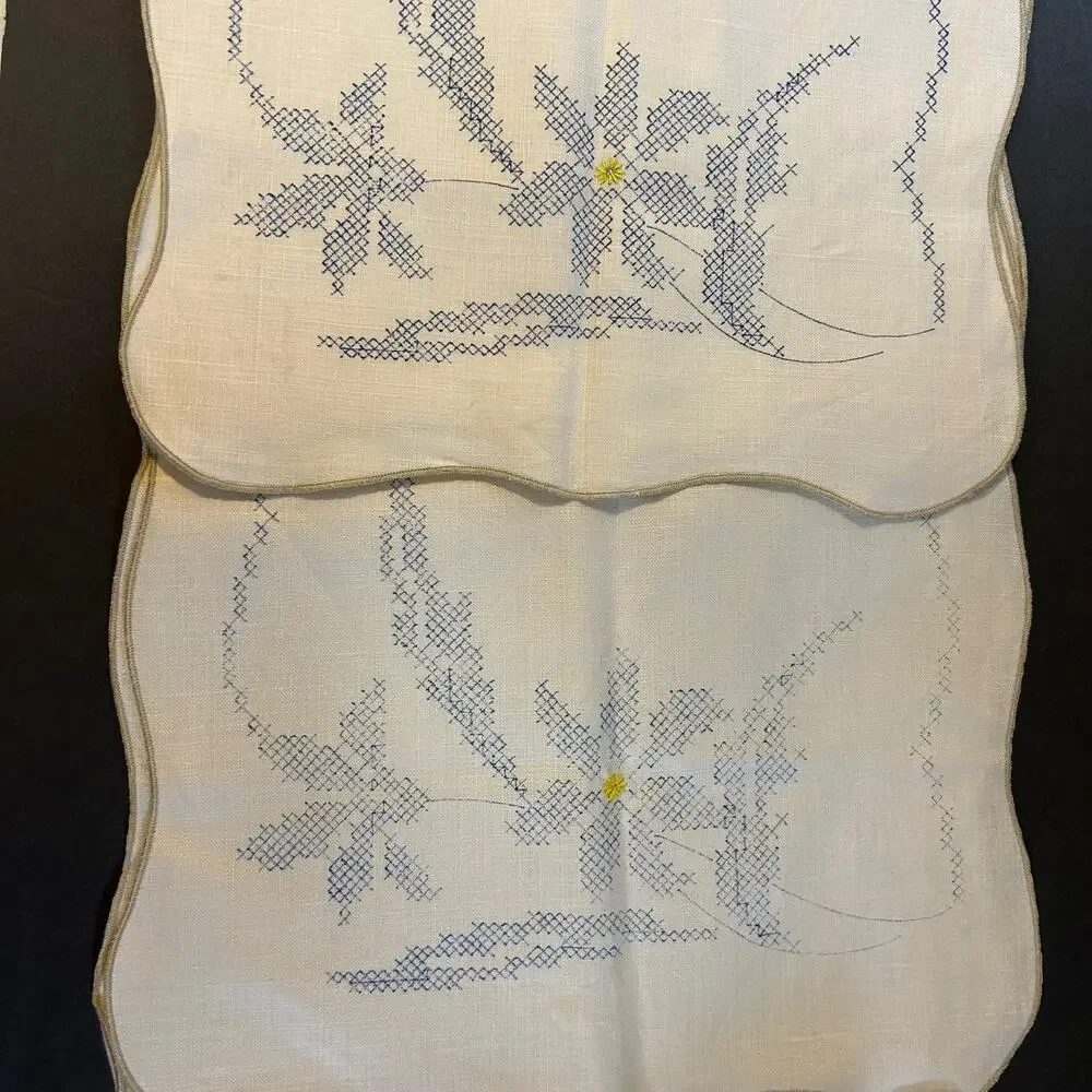 Vintage Stamped Linen Floral Table Runners Unfinished Project‎ 41x13.5